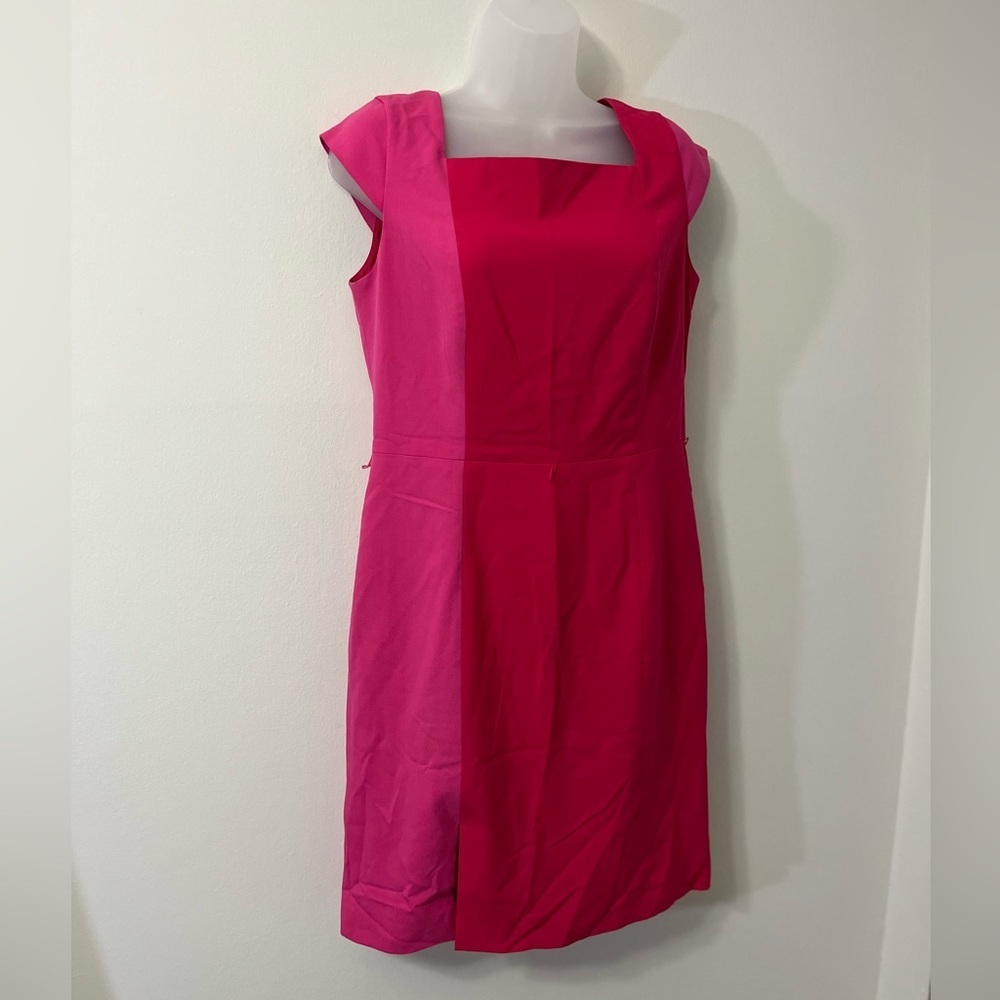 Calvin Klein Women’s TWO Pink Fuchsia Square Neck Midi Shift Dress Size 10 - Picture 2 of 4